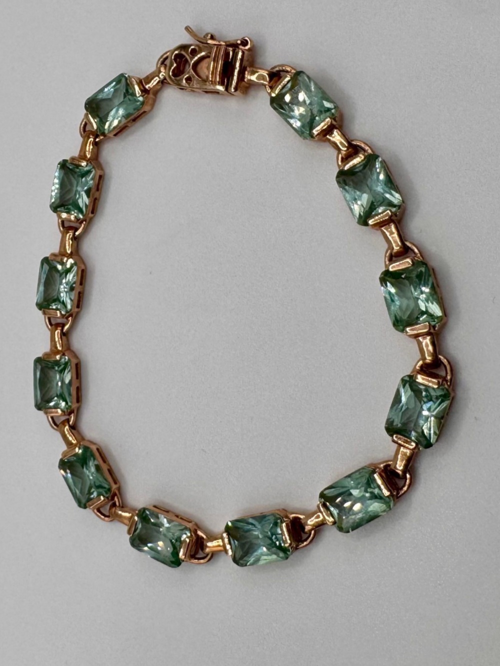 Rose Gold-Tone 925 Sterling Silver Linked Bracelet with Aqua Glass Stones